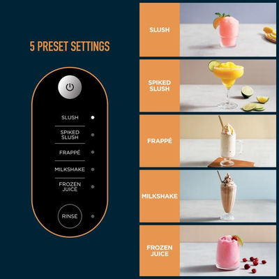 The five Ninja SLUSHi presets: Slush, Spiked Slush, Frappé, Milkshake, and Frozen Juice.