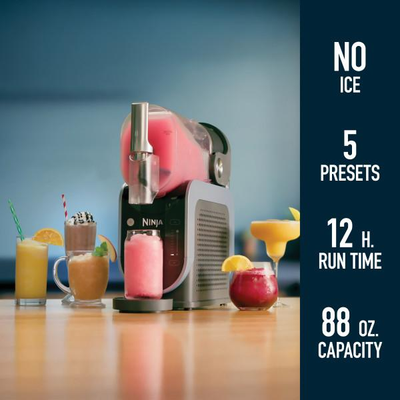Ninja SLUSHi FS301 with no-ice, five-presets, 12-hour, and 88-ounce capacity callouts.